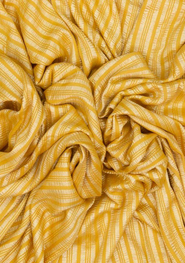 Yellow Woven Banarasi Khadi Georgette Silk Saree With Stripes With Checks And Stripes Design For Women - Indya