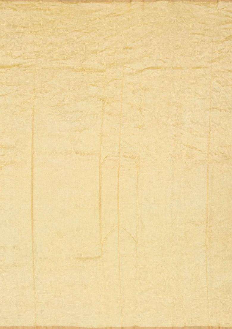 Yellow Woven Banarasi Khadi Georgette Silk Saree With Stripes With Checks And Stripes Design For Women - Indya