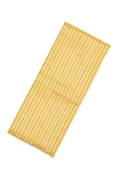 Yellow Woven Banarasi Khadi Georgette Silk Saree With Stripes With Checks And Stripes Design For Women