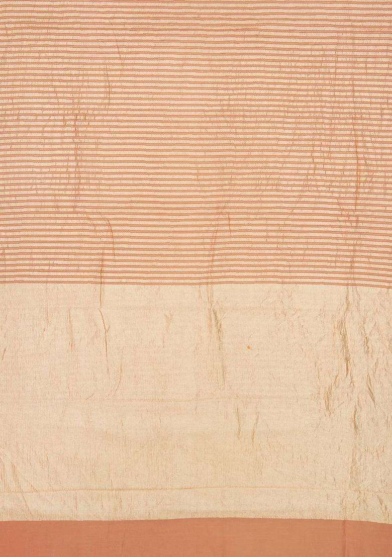 Dusty Pink Woven Banarasi Khadi Georgette Silk Saree With Stripes With Checks And Stripes Design For Women - Indya