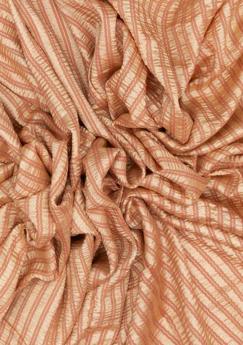 Dusty Pink Woven Banarasi Khadi Georgette Silk Saree With Stripes With Checks And Stripes Design For Women - Indya