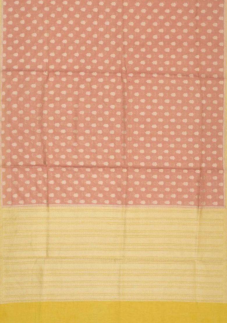Peach Woven Banarasi Tissue Silk Saree With Floral Motifs With Buttas And Brocade Design For Women - Indya