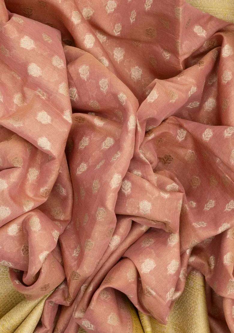 Peach Woven Banarasi Tissue Silk Saree With Floral Motifs With Buttas And Brocade Design For Women - Indya