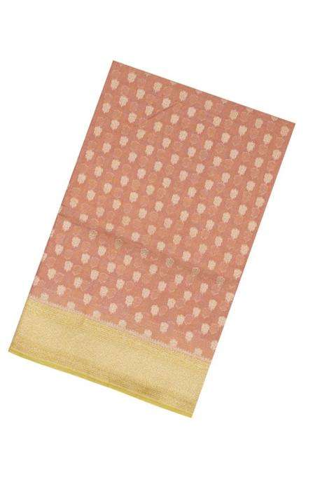 Peach Woven Banarasi Tissue Silk Saree With Floral Motifs With Buttas And Brocade Design For Women