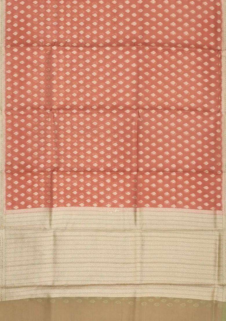 Peach Handloom Banarasi Organza Silk Saree With Floral Motifs With Buttas And Brocade Design For Women - Indya