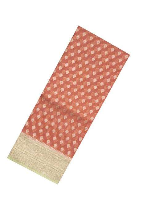 Peach Handloom Banarasi Organza Silk Saree With Floral Motifs With Buttas And Brocade Design For Women