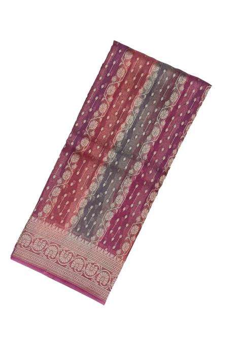 Magenta Handloom Banarasi Organza Silk Saree With Floral Stripes With Buttas And Brocade Design For Women