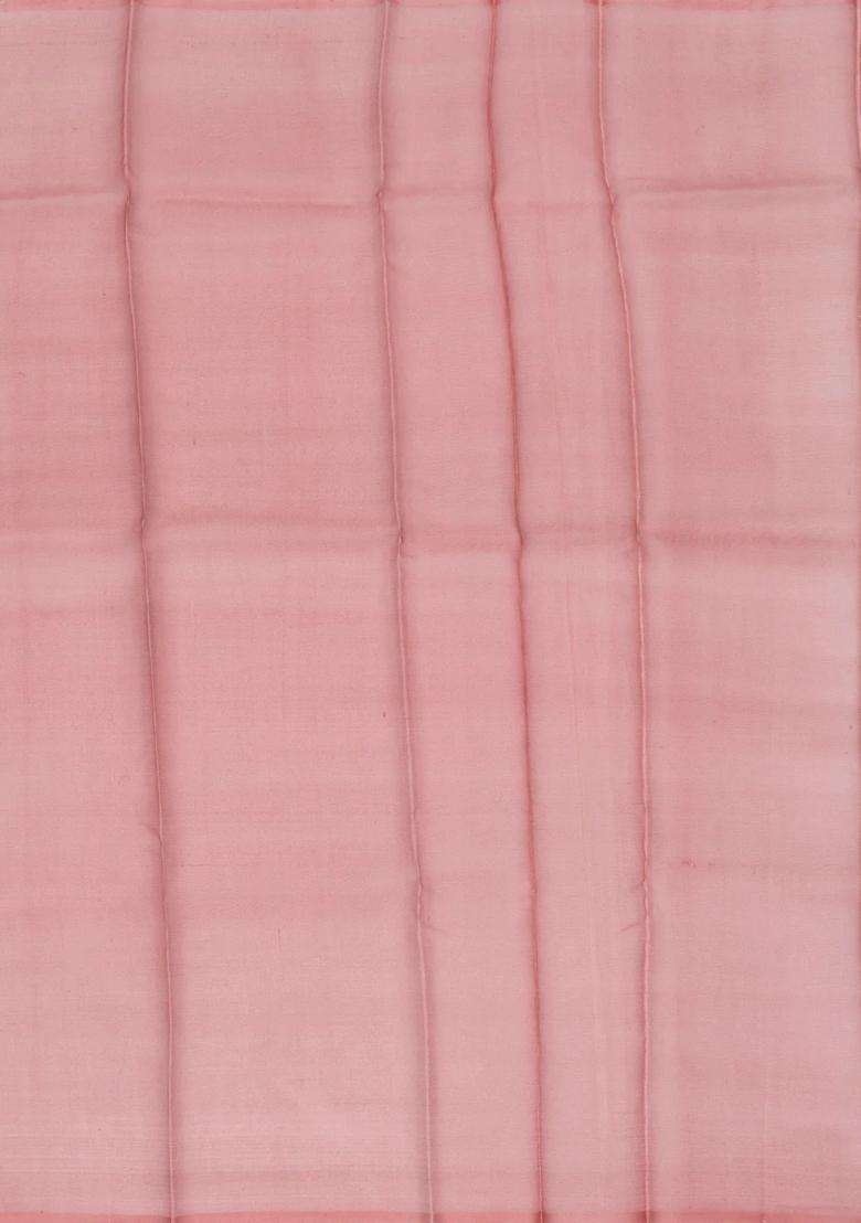 Dusty Pink Handloom Banarasi Organza Silk Saree With Floral Stripes With Buttas And Brocade Design For Women - Indya