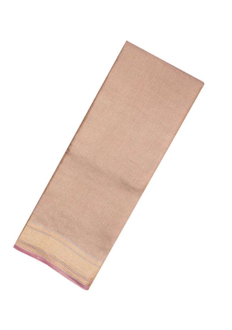 Dusty Pink Handloom Banarasi Tissue Silk Saree With Stripes With Checks And Stripes Design For Women - Indya