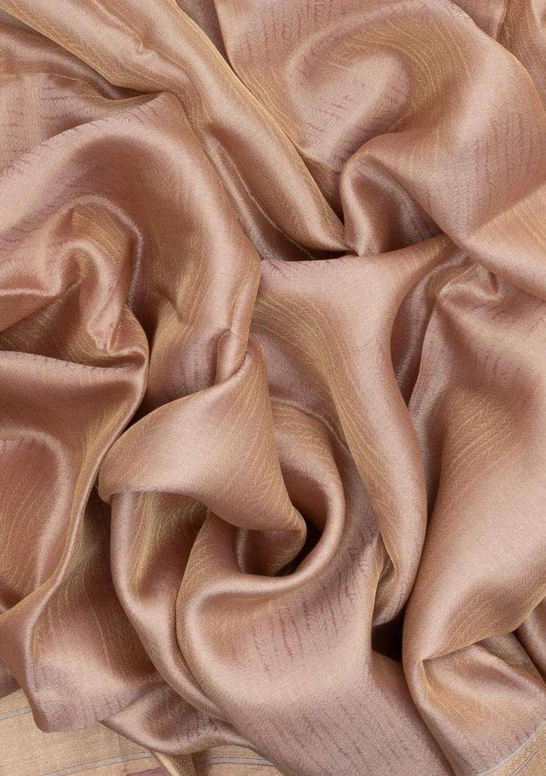 Dusty Pink Handloom Banarasi Tissue Silk Saree With Stripes With Checks And Stripes Design For Women - Indya