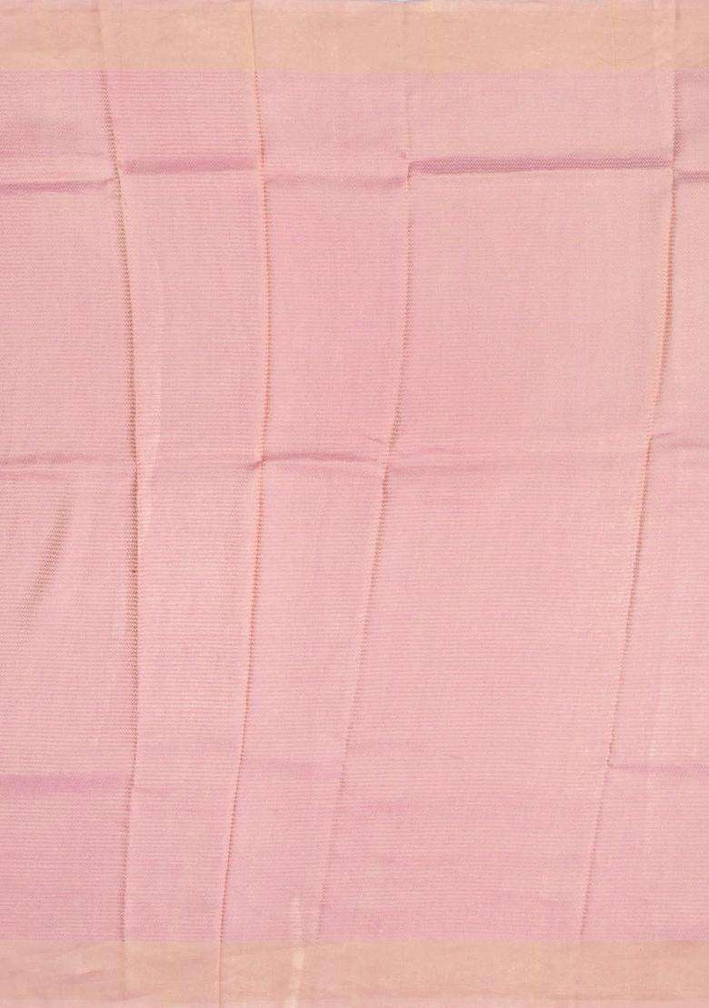Dusty Pink Handloom Banarasi Tissue Silk Saree With Stripes With Checks And Stripes Design For Women - Indya