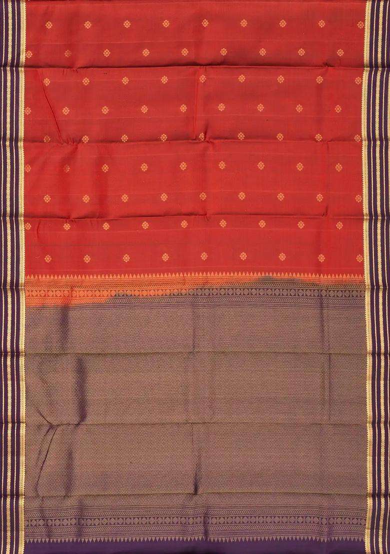 Crimson Handloom Soft Silk Saree With Buttas Contrast Border With Buttas And Brocade Design For Women - Indya