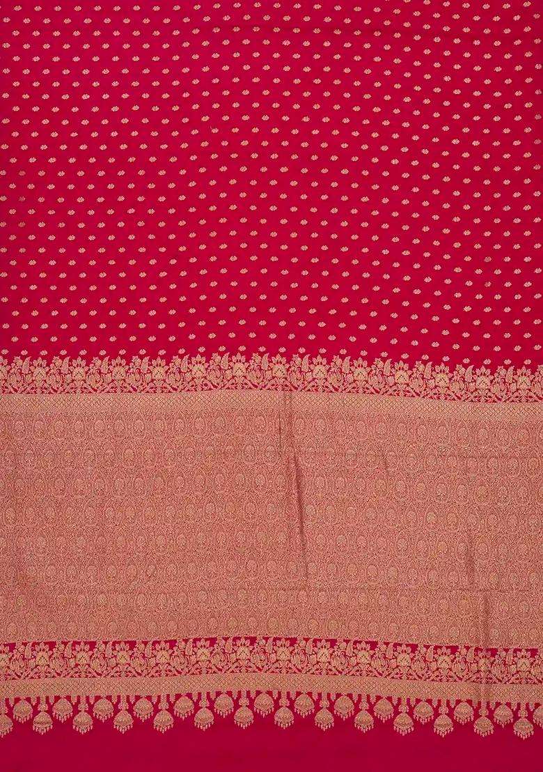 Magenta Handloom Banarasi Khadi Georgette Silk Saree With Floral Motifs With Buttas And Brocade Design For Women - Indya