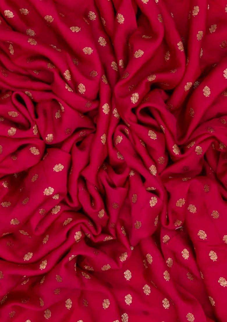 Magenta Handloom Banarasi Khadi Georgette Silk Saree With Floral Motifs With Buttas And Brocade Design For Women - Indya