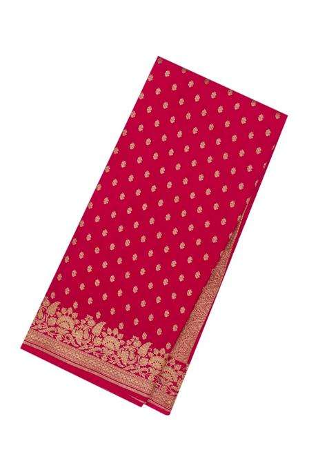 Magenta Handloom Banarasi Khadi Georgette Silk Saree With Floral Motifs With Buttas And Brocade Design For Women
