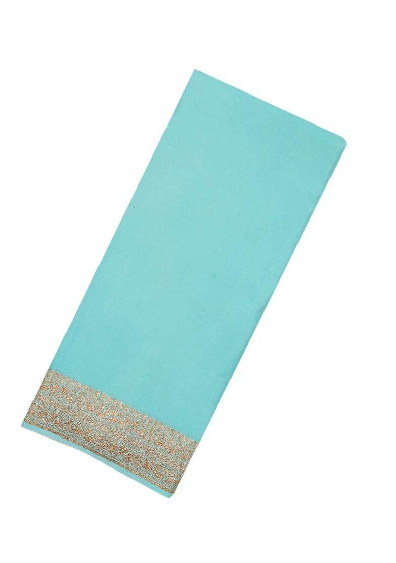 Light Blue Handloom Banarasi Khadi Georgette Silk Saree With Floral Motifs With Traditional Woven Design For Women - Indya