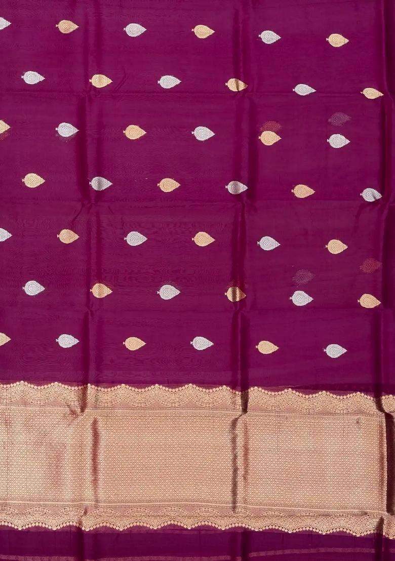 Magenta Handloom Banarasi Organza Silk Saree With Floral Buttas With Buttas And Brocade Design For Women - Indya