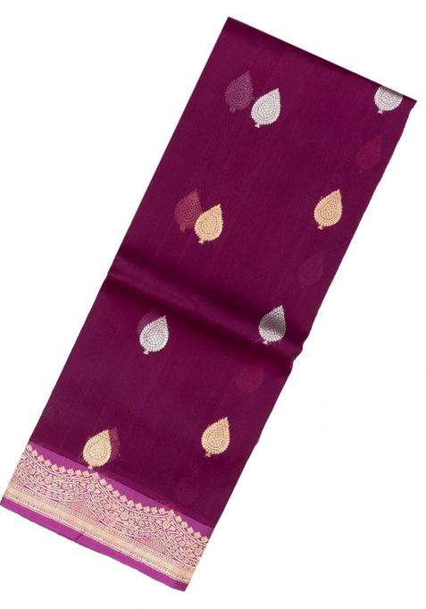Magenta Handloom Banarasi Organza Silk Saree With Floral Buttas With Buttas And Brocade Design For Women