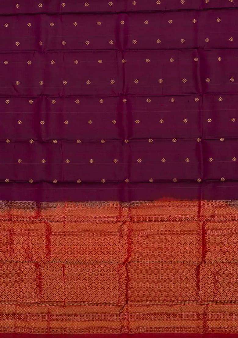 Magenta Handloom Soft Silk Saree With Kamalam Buttas With Buttas And Brocade Design For Women - Indya