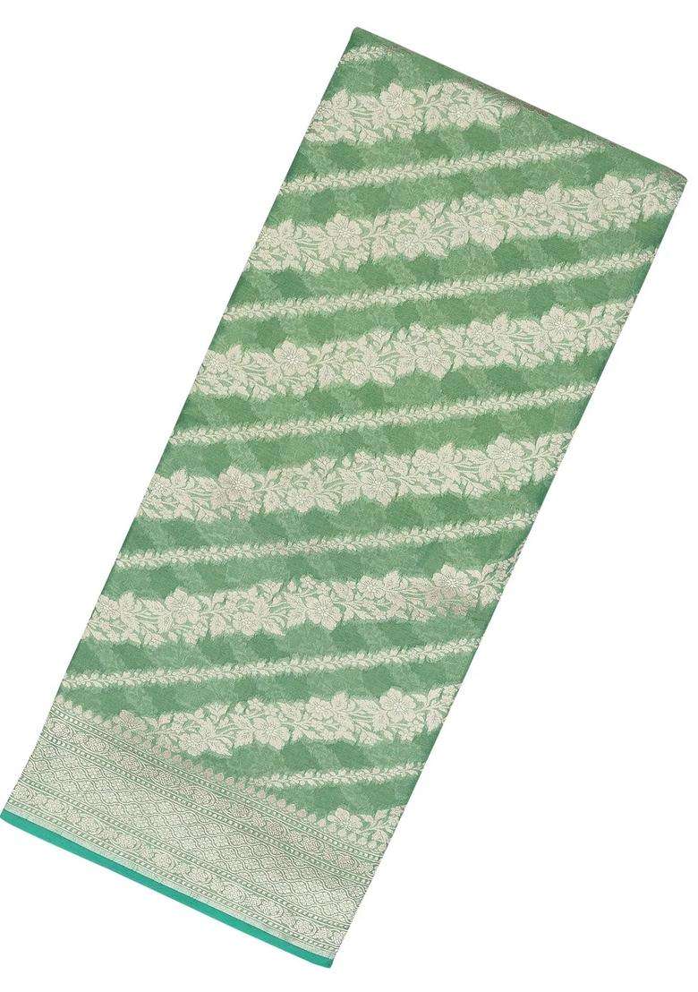 Aquamarine Handloom Banarasi Tissue Saree With Floral Motifs With Buttas And Brocade Design For Women - Indya