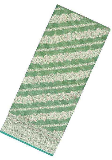 Aquamarine Handloom Banarasi Tissue Saree With Floral Motifs With Buttas And Brocade Design For Women