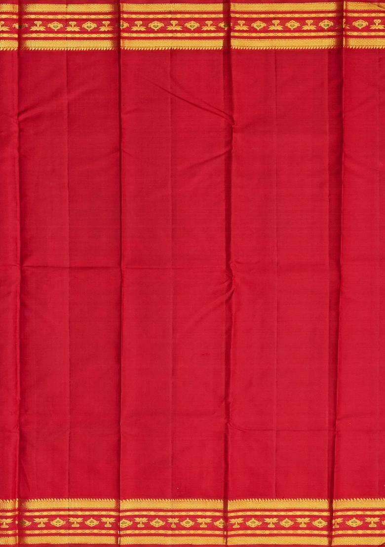 Black Handloom Korvai Kanchipuram Silk Saree With Crimson Border With Korvai And Temple Border Design For Women - Indya