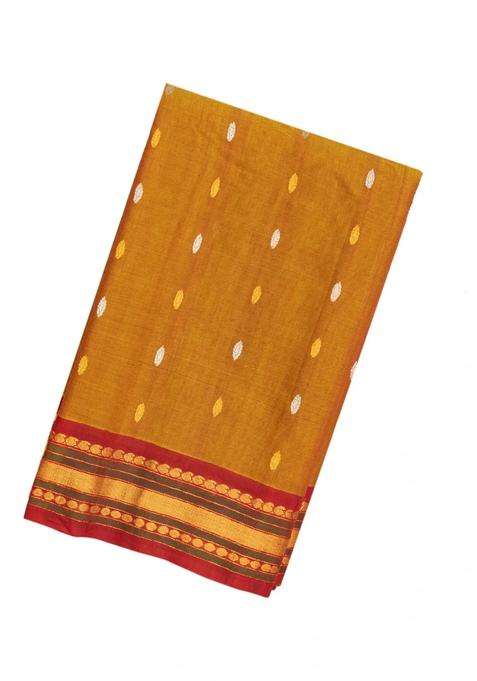 Mustard Handloom Gadwal Silk Cotton Saree With Buttas With Buttas And Brocade Design For Women
