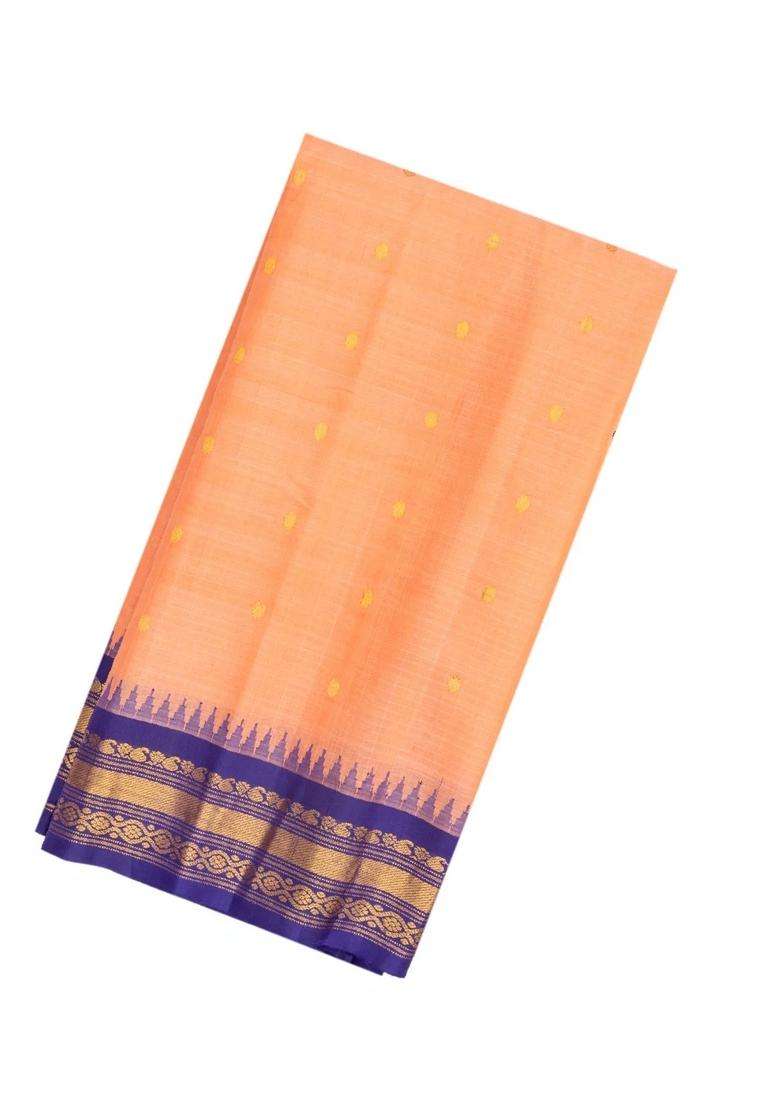 Peach Handloom Gadwal Silk Cotton Saree With Checks Buttas With Buttas And Brocade Design For Women - Indya