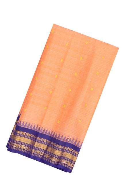 Peach Handloom Gadwal Silk Cotton Saree With Checks Buttas With Buttas And Brocade Design For Women