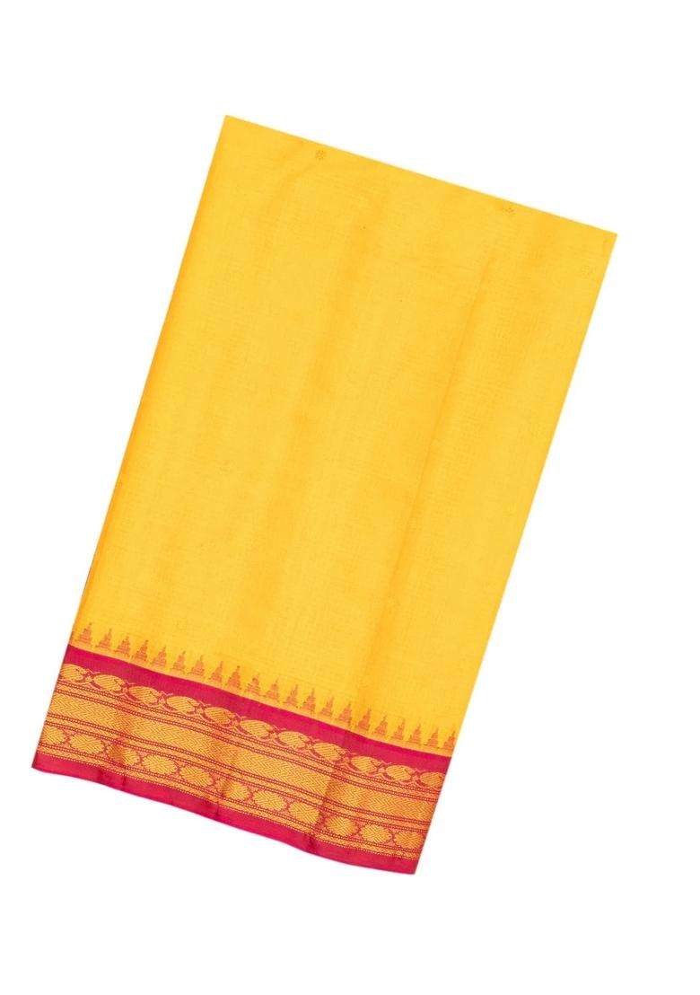 Yellow Handloom Gadwal Silk Cotton Saree With Checks Buttas With Buttas And Brocade Design For Women - Indya