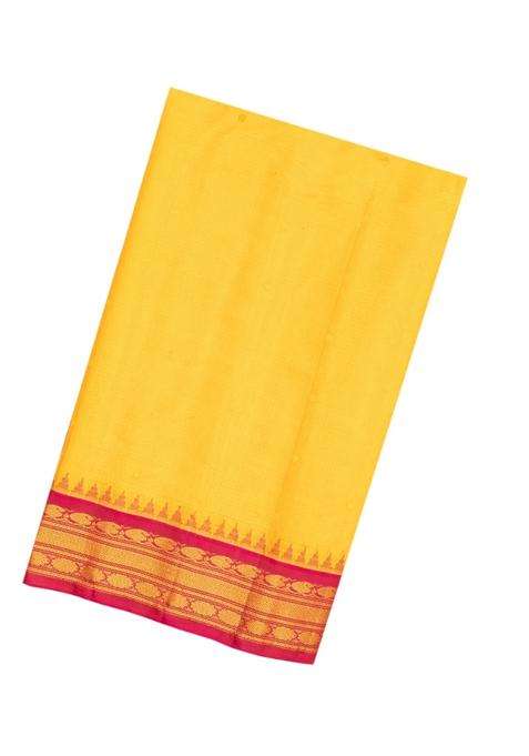 Yellow Handloom Gadwal Silk Cotton Saree With Checks Buttas With Buttas And Brocade Design For Women