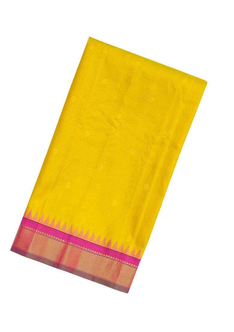 Mustard Handloom Gadwal Silk Saree With Buttas Contrast Border With Buttas And Brocade Design For Women - Indya