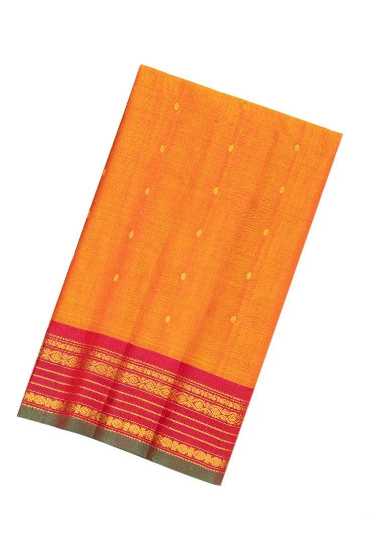 Orange Handloom Gadwal Silk Cotton Saree With Buttas Contrast Border With Buttas And Brocade Design For Women - Indya