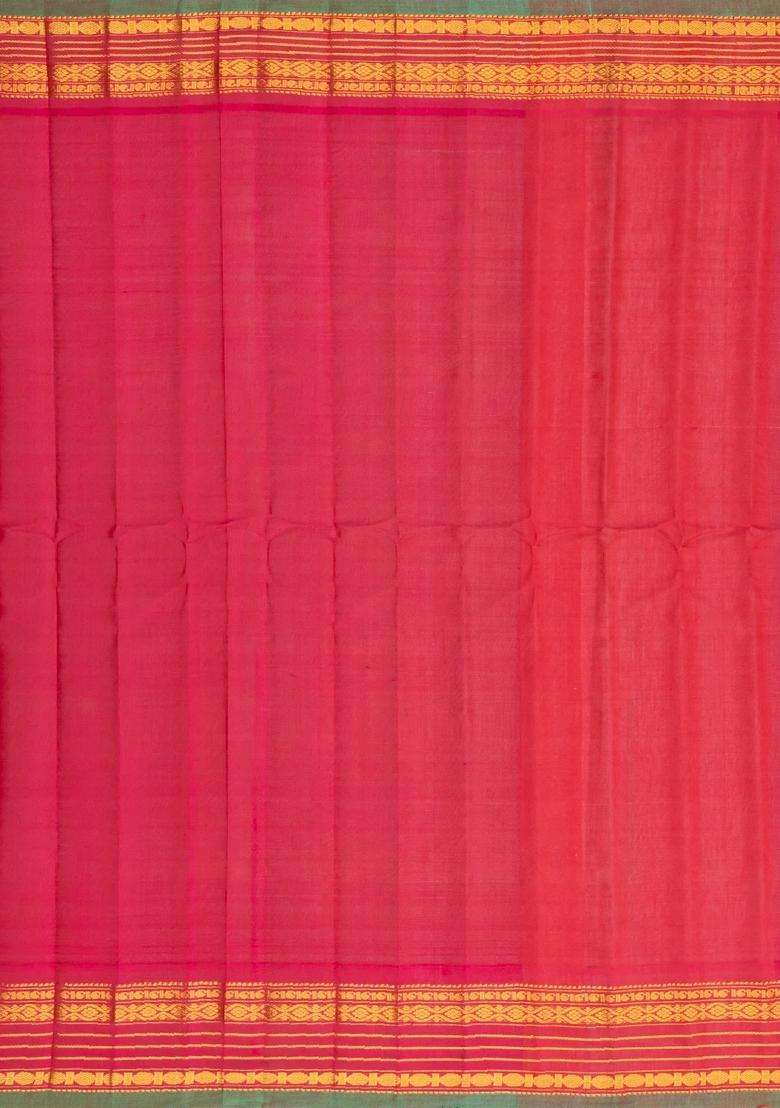 Orange Handloom Gadwal Silk Cotton Saree With Buttas Contrast Border With Buttas And Brocade Design For Women - Indya