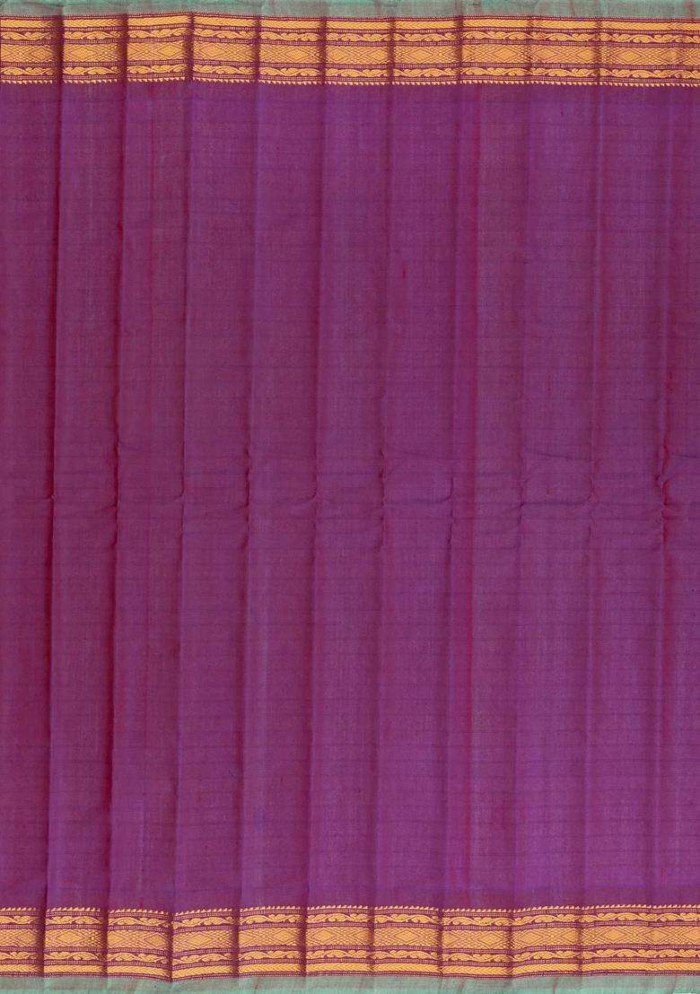 Peach Handloom Gadwal Silk Cotton Saree With Buttas Contrast Border With Buttas And Brocade Design For Women - Indya