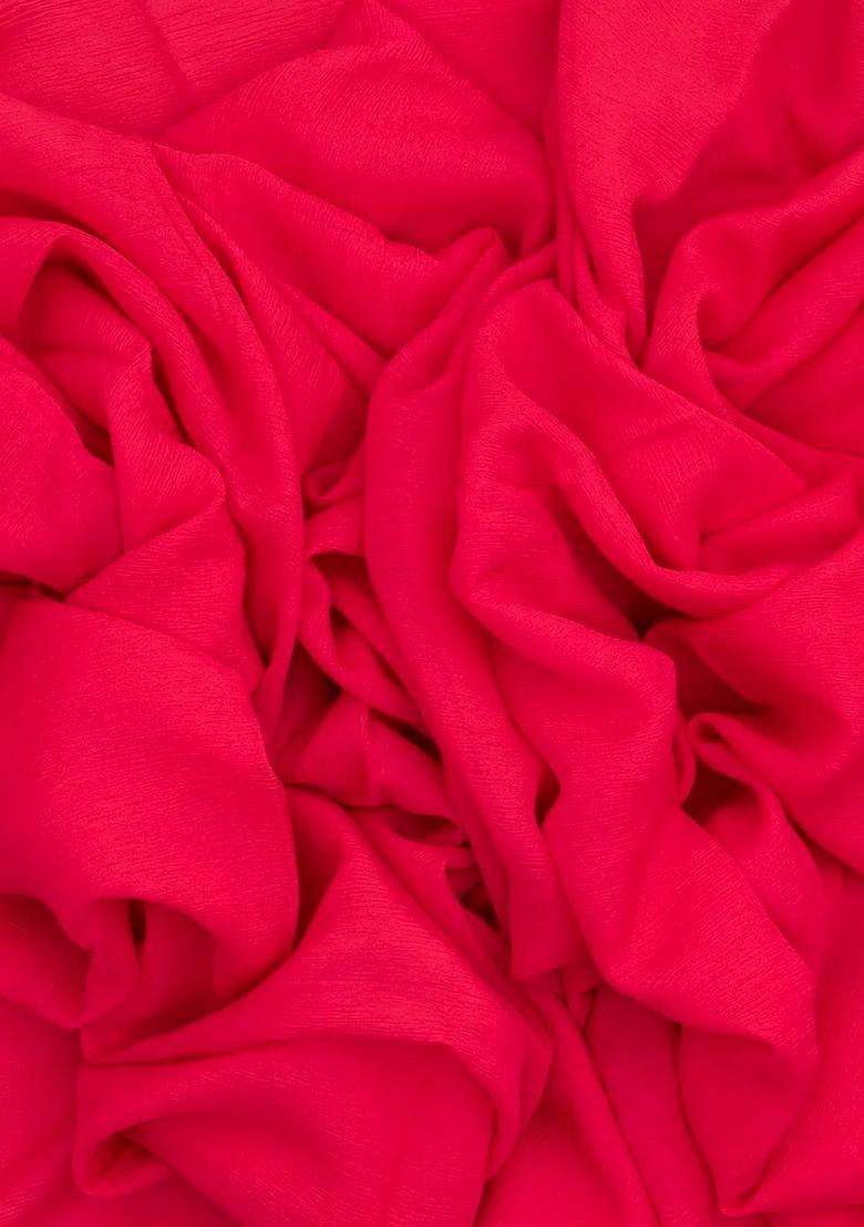 Hot Pink Woven Mysore Silk Crepe Saree With Contrast Blouse With Traditional Woven Design For Women - Indya