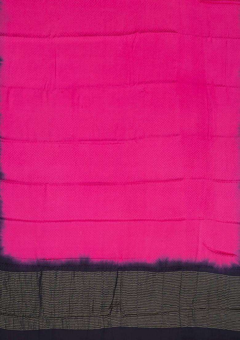 Hot Pink Woven Mysore Silk Crepe Saree With Tie Dye Border With Traditional Woven Design For Women - Indya