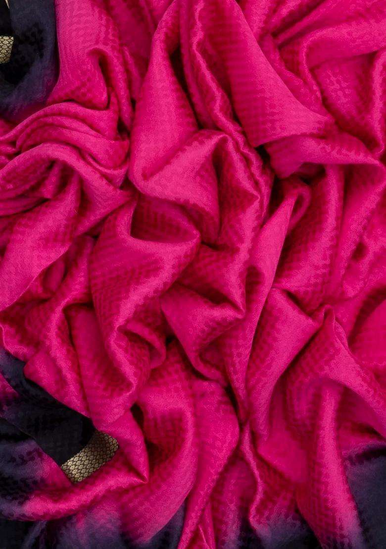 Hot Pink Woven Mysore Silk Crepe Saree With Tie Dye Border With Traditional Woven Design For Women - Indya