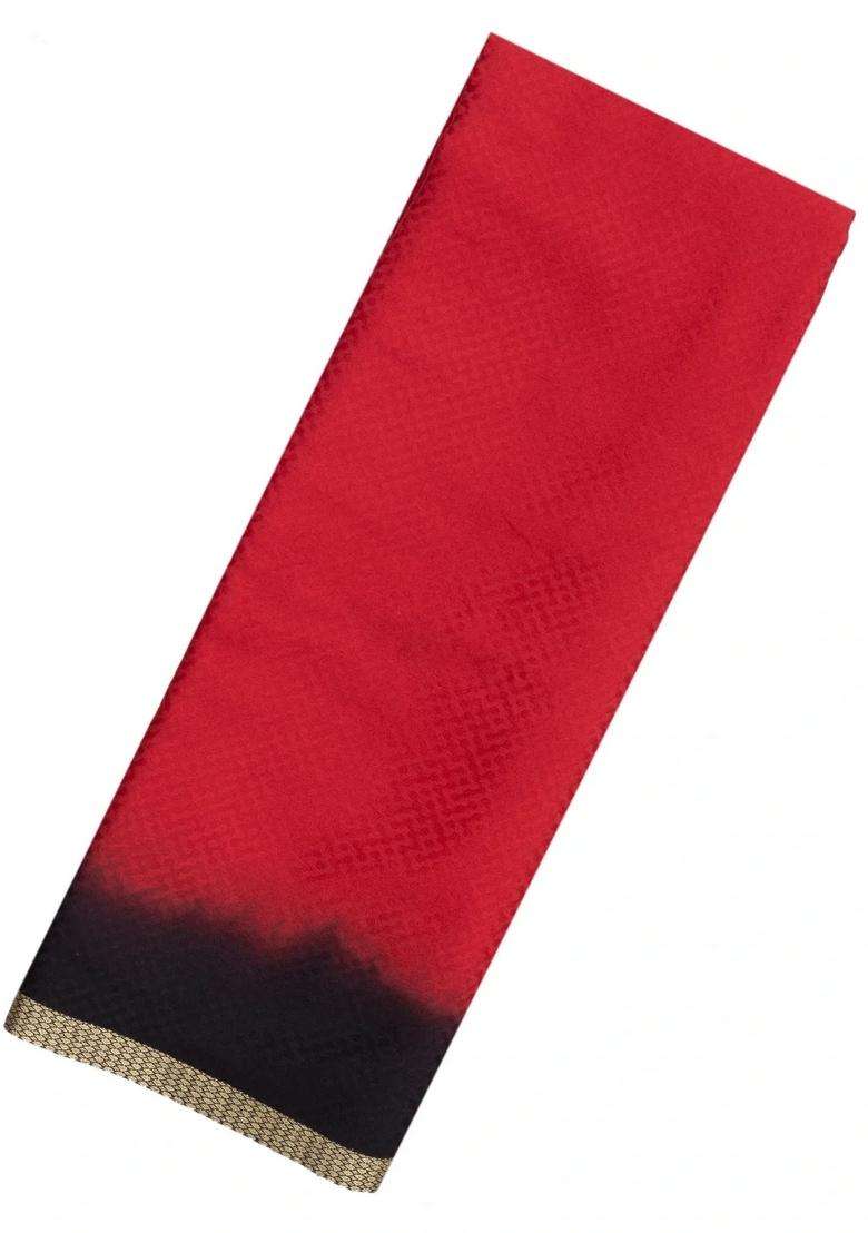 Red Woven Mysore Silk Crepe Saree With Tie Dye Border With Traditional Woven Design For Women - Indya