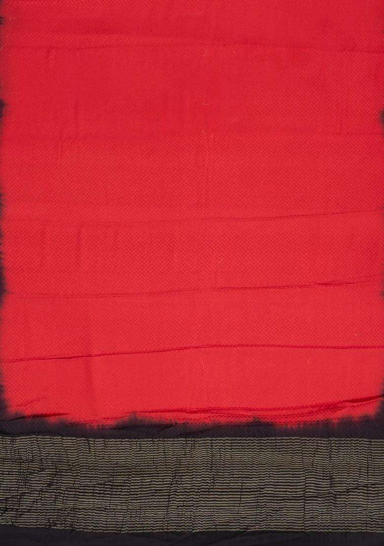 Red Woven Mysore Silk Crepe Saree With Tie Dye Border With Traditional Woven Design For Women - Indya