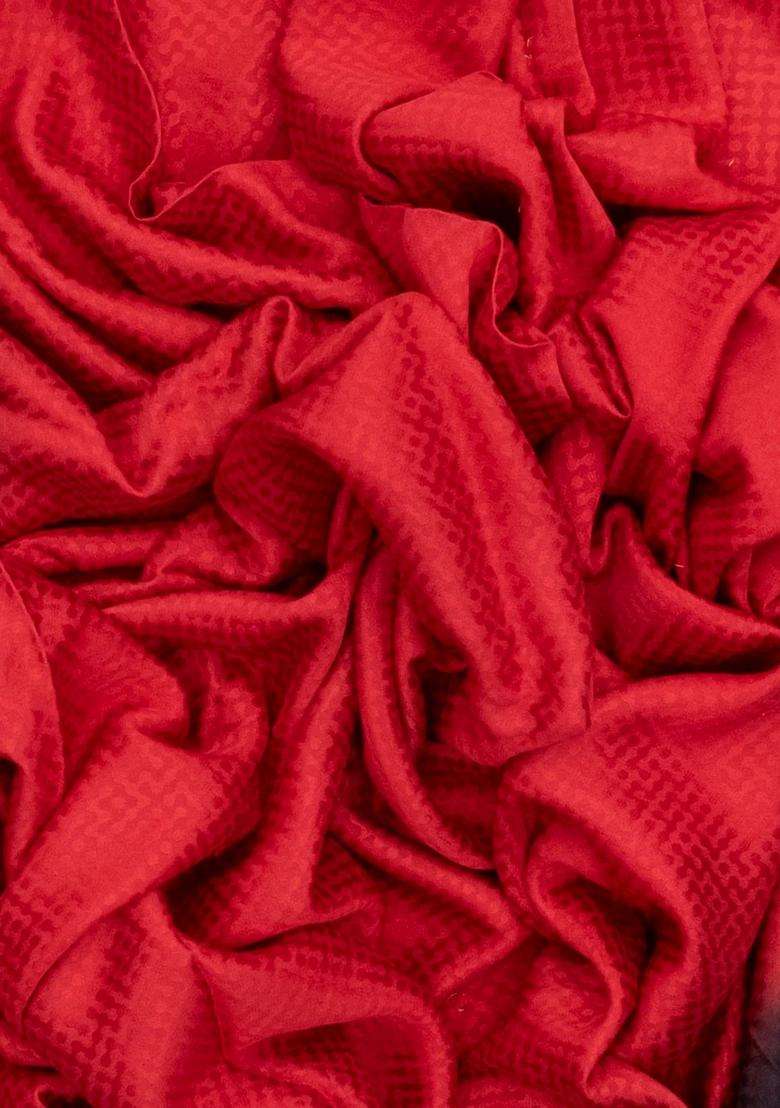 Red Woven Mysore Silk Crepe Saree With Tie Dye Border With Traditional Woven Design For Women - Indya