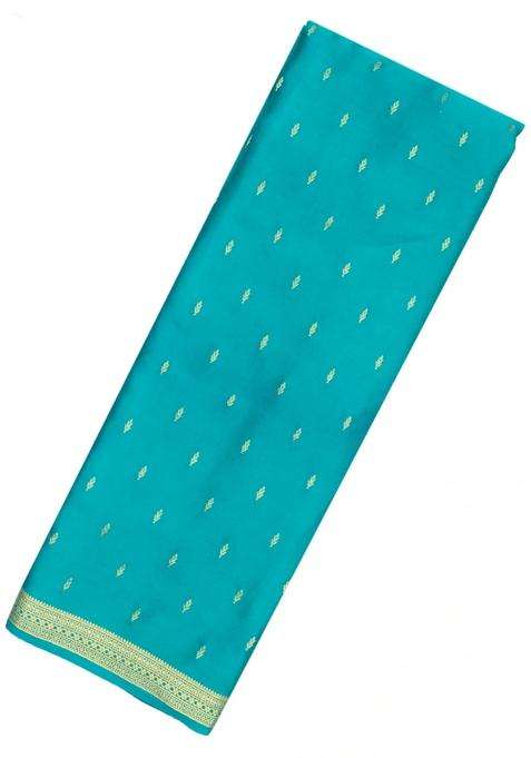Cyan Woven Mysore Silk Crepe Saree With Floral Buttas With Buttas And Brocade Design For Women