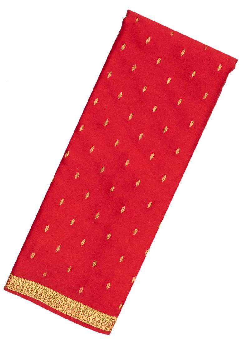Red Woven Mysore Silk Crepe Saree With Floral Buttas With Buttas And Brocade Design For Women - Indya