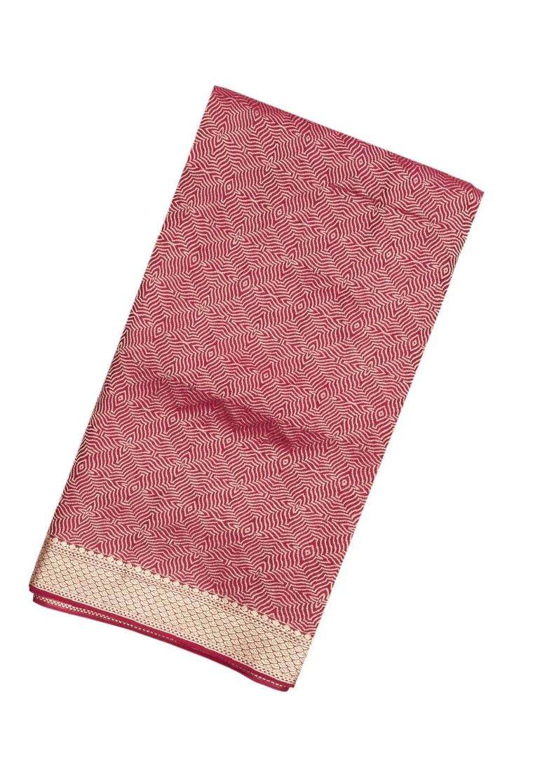 Maroon Woven Mysore Silk Crepe Saree With Jaal Motifs With Buttas And Brocade Design For Women - Indya