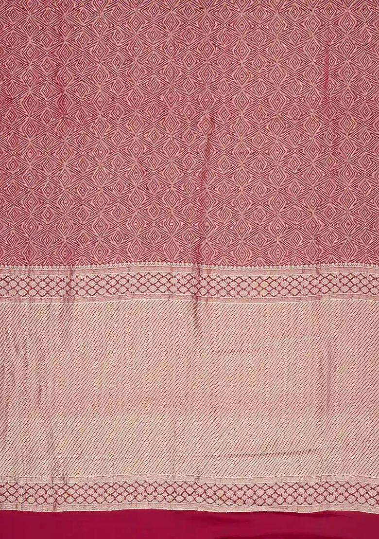Maroon Woven Mysore Silk Crepe Saree With Jaal Motifs With Buttas And Brocade Design For Women - Indya