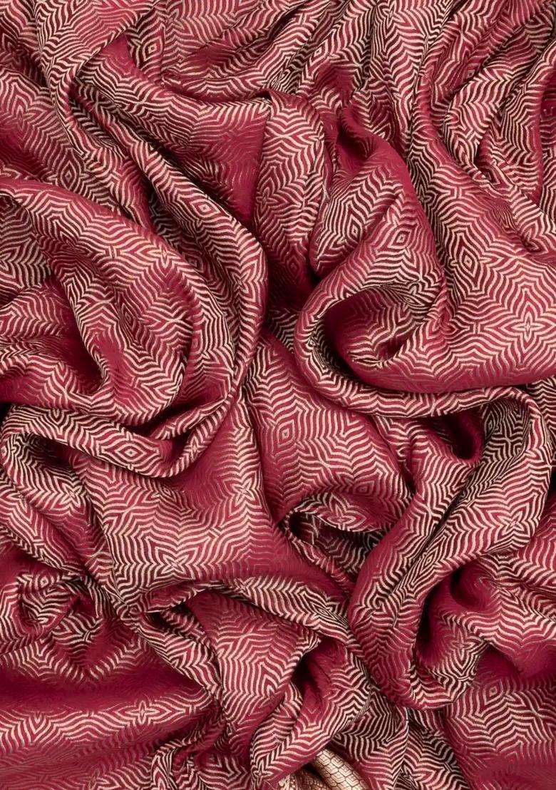 Maroon Woven Mysore Silk Crepe Saree With Jaal Motifs With Buttas And Brocade Design For Women - Indya
