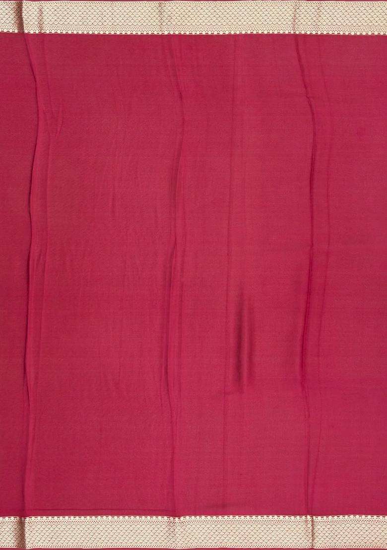 Maroon Woven Mysore Silk Crepe Saree With Jaal Motifs With Buttas And Brocade Design For Women - Indya