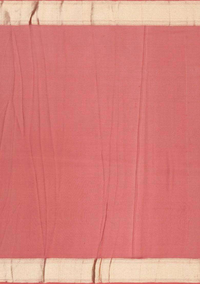 Peach Woven Mysore Silk Crepe Saree With Chevron Motifs With Buttas And Brocade Design For Women - Indya