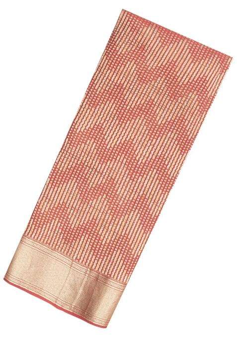 Peach Woven Mysore Silk Crepe Saree With Chevron Motifs With Buttas And Brocade Design For Women