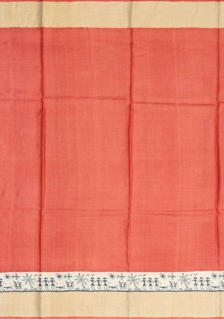 Mustard Handloom Tussar Silk Saree With Printed Tribal Motifs For Women - Indya